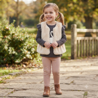 J15872TOD: Girls Faux Fur Gilet, Top & Legging Outfit (2-4 Years)